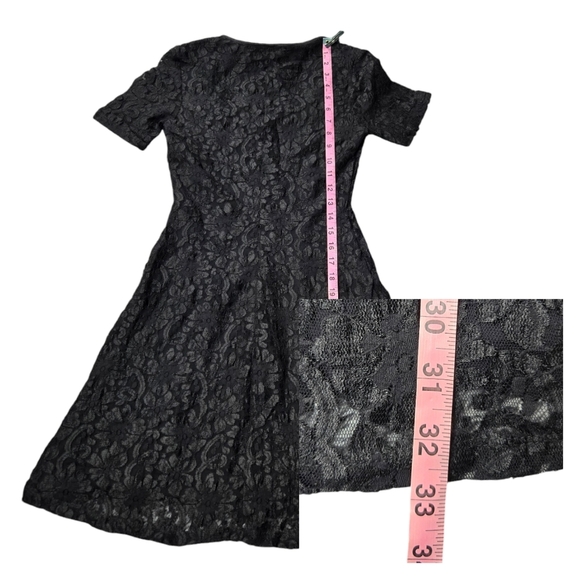 Vintage Bisou Bisou Small Black Lace Short-Sleeve Lined Mini‎ Dress Made In USA - Picture 13 of 14